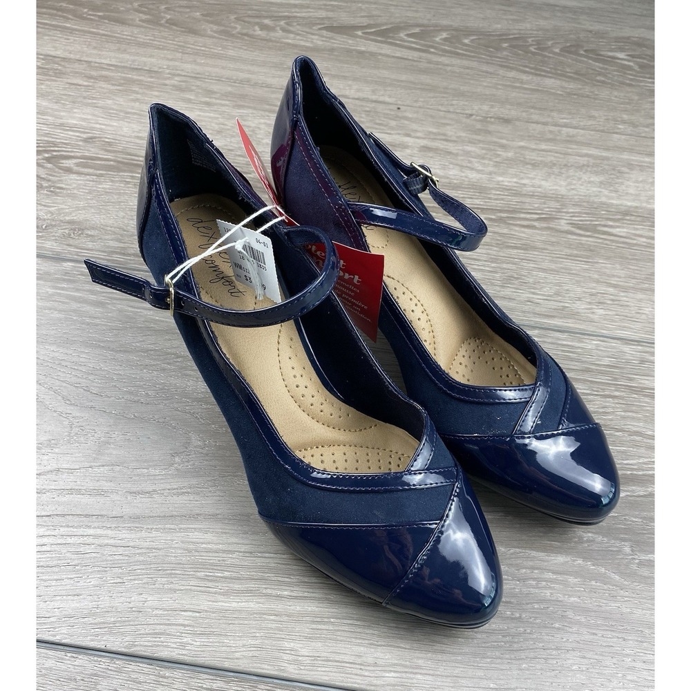 Dexter Comfort Women's Gloss Strap Pump Heels Blue Size 9 New